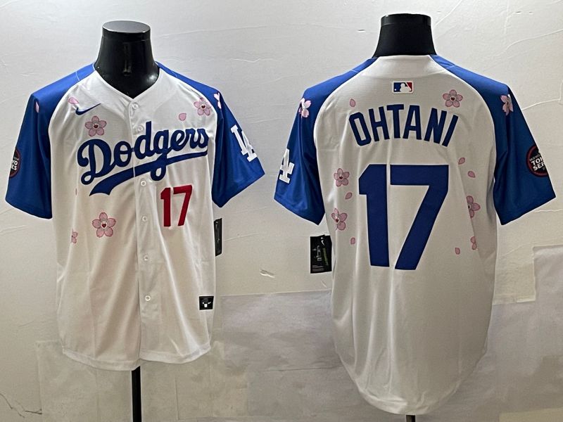 Men Los Angeles Dodgers 17 Ohtani White Blue Sakura Edition 2025 Nike MLB Jersey style 7